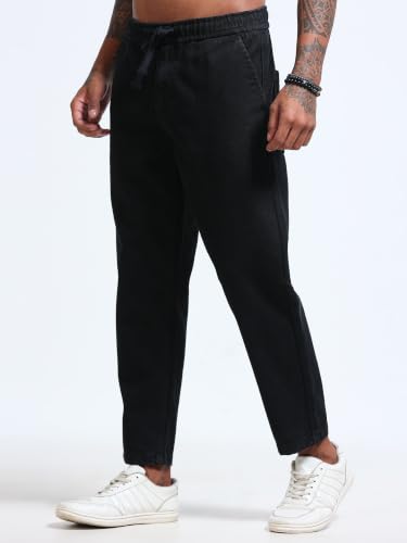 Image of Black Relaxed Ankle Jogger Jeans (MMDJRA03-102)