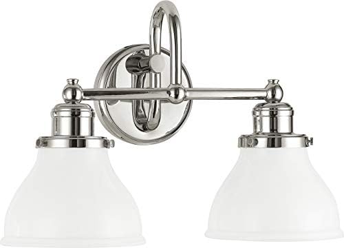 Capital Lighting 8302PN-128 Baxter Milk Glass Bath Vanity Wall Mount, 2-Light 200 Total Watts, 11" H x 16" W, Polished Nickel