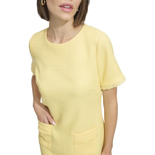 Image of Tommy Hilfiger Women's Pleated Trim Short Sleeve High Neck Shift Mini Dress