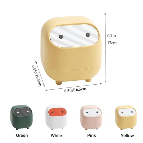 Image of House of Quirk Mini Trash Can with Lid, Cute Ninja Desktop Dustbin, Small Plastic Garbage Can for Office Desk, Bathroom Vanity, Coffee Table & Home Use (Green)