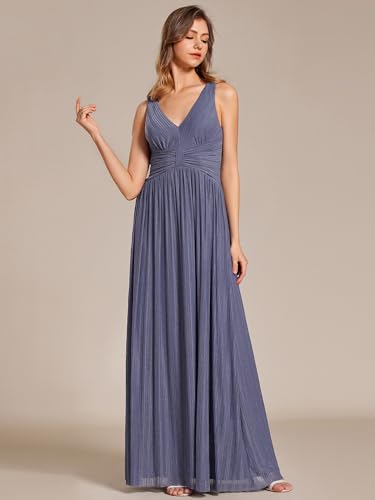 Image of Ever-Pretty Women's Glitter Sleeveless V Neck Pleated Waist A-Line Evening Gowns Dusty Navy US8