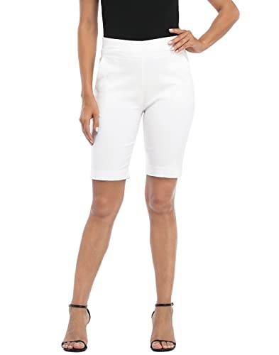Hde Women'S Pull On Bermuda Shorts Mid Rise 10' Inseam Shorts With Pockets White - M