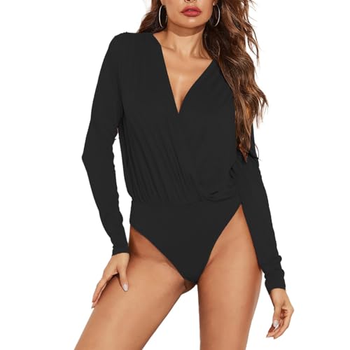 EMOTTOS Sexy Wickel-Bodysuit für Frauen Slim Fit Cross V Wrap Leotard...