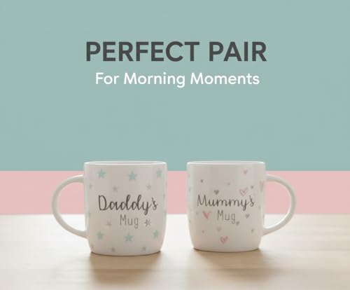 New Parents Mugs Mummy Daddy Newborn 12oz Bone China Luxury New Born Celebration Mug, Set of 2, For Home Kitchen Office
