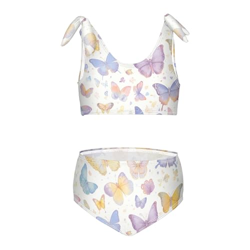 Colorful Butterfly Girls' 2 Piece Kids Bikini Set Quick-Dry Swimsuit Swimming Suits Cute Shoulder Strap