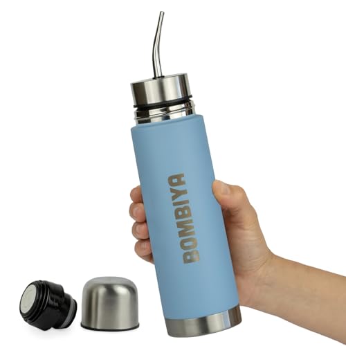 Mate listo con todas sus partes de acero inoxidable – Termo mate 2 en 1 cambiando su tapa es un termo clásico – Automate para tus mates argentinos o terere - A todos lados con vos - 500ml (Celeste)
