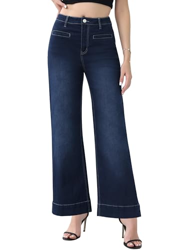 Genleck Ankle Wide Leg Jeans for Women High Waisted Boyfriend Stretchy Straight Trousers Pants with Pockets Trendy2
