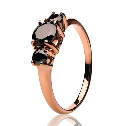 OVIEDO JEWELRY Rose Gold Titanium Wedding Solitaire Ring, Anniversary & Engagement Black CZ Woman's Ring, Titanium Three Gem Solitaire Shiny Band2