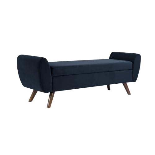 Image of HomePop 60 inch Modern Storage Bench with Wood Legs - Blue Velvet