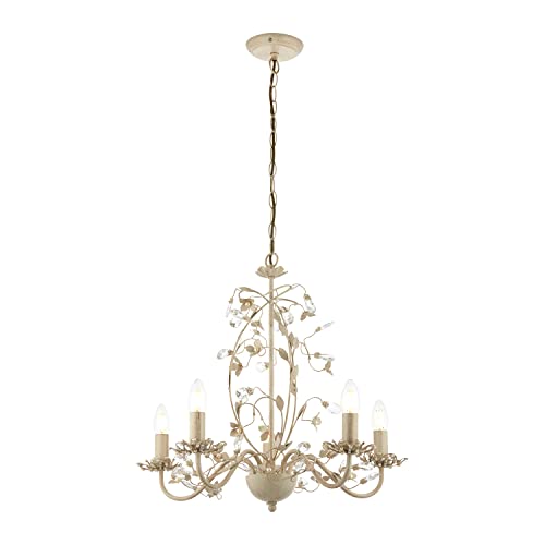 National Lighting Azalea Decorative 5 Way Branch Arm Cream Gold Finish Pendant Ceiling Light with Flower Shaped Cut Out and Bead Detailing 505mm