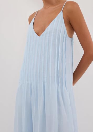 Image of Anoumcy Summer Pleated Maxi Dresses for Women 2026 Spaghetti Strap V Neck Vacation Beach Long Flowy Boho Sundress