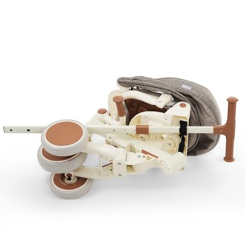Baby Tricycle, Foldable Toddler Tricycle with Removable and Adjustable Parent Handle, Toddler Push Bike with Removable Pedal, Canopy, and Guardrail, Tricycle for 12-72 Months (Ivory)
