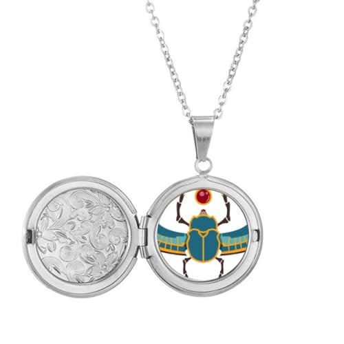 エジプトのレッドイエローブルービートルatonism フォトネックレスはペンダントアクセサリーを開くことができます