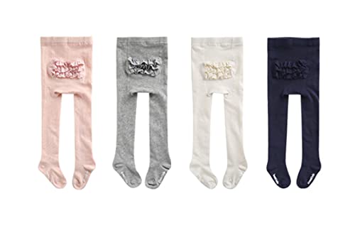 Whyme 1 Pcs Newborn Baby Girls Lace Tights, 0-2T Infant Toddler Ruffle Bottom Cotton Long Stocking Leggings (0-2T, White)