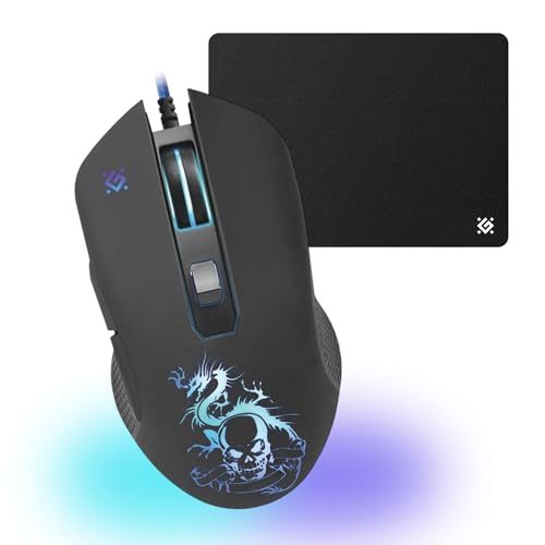 Defender Sky Dragon GM-090L - Gaming Maus kabelgebunden mit Mauspad, RGB Beleuchtung, 3200 DPI, 5 programmierbare Tasten, USB optische Gaming-Maus fĂĽr PC Windows