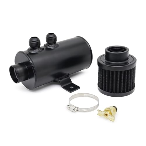 Depósito desbordamiento Tanque universal de aceite con filtro de ventilación, aluminio, 10 AN, redondo, 0,75 l, soporte separador con deflectores cepillados(Black)