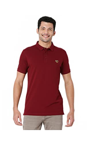 Image of Spykar Men's Slim Fit Polo Neck Half Sleeve Solid Casual T-Shirt