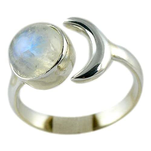 Navya Craft Moonstone Ring, Sterling Silver Crescent Moon