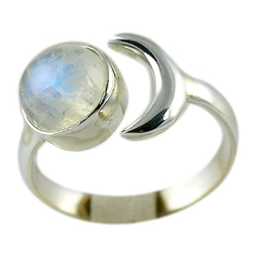 Navya Craft Rainbow Moonstone 925 Solid Sterling Silver Handmade Women Statement Crescent Moon Ring Boho Ring Sizes 4 to 13