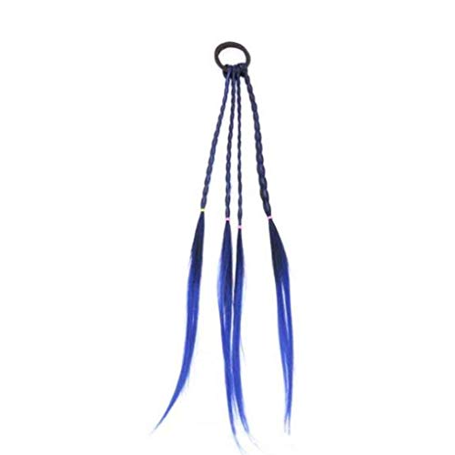 ポニーテールホルダーリングおさげ三つ編みヘアエクステンション女の子女性かつらアクセサリーかつら, 青い