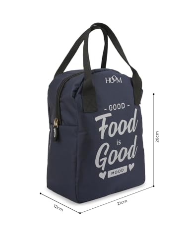 Image of HOOM Insulated Lunch Bag for Office Men, Women and Kids, Leak Proof Water Resistant Polyester Made Lunch Tiffin Bag with Quotes (Blue Good Food is Good Mood)