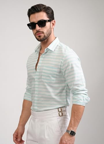 Image of IndoPrimo Men's Striped Casual Shirt | Premium Cotton Formal Shirt for Man | Slim Fit Full Sleeve Strip with Pocket | Office, Business & Smart Casual Wear
