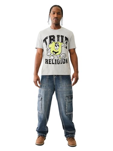 True Religion Men's Denim Big T Cargo Pants with Signature Stitching