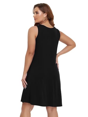 Image of BELAROI Women Casual Summer Beach Dresses Plus Size Sundress V Neck Pockets Swing Tank Dress Cover Ups