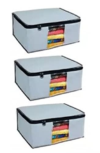 Image of IMMERSE Non-Woven Saree Cover Storage Bag With Transparent Window /Cloth Covers With 2 Premium zip /Saree Organizer for Garment Covers with a capacity of up to 8 sarees (Pack Of 3) (Grey)