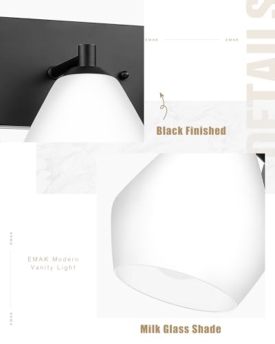 Image of Emak Black Bathroom Lighting Fixtures Over Mirror, Modern Bathroom Vanity Light with Clear Glass Shade, 3-Light Vanity Lights for Mirror, Bath, VL129-BK-ML-3