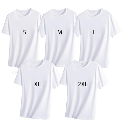 5 Pack Unisex Sublimation T-Shirts Blank,Sublimation White Polyester Short Sleeve Shirt for Men & Women, 5 Size2