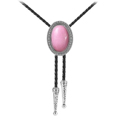 Image of AZORA Western Cowboy Bolo Tie Men Leather Necktie Leather Cord Turquoise Stone Bolo Ties for Men Women