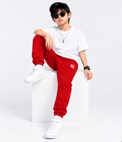 Image of KYDA Kids Boys Premium 100% Cotton Regular Fit Track Pants Soft Breathable Elastic Waist Casual Joggers Kids Playwear Everyday Comfort Wear-Pack of 2