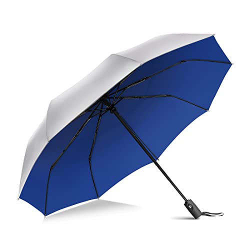 ZOMAKE Parasol,UPF 50+Paraguas de protección UV,paraguas automático de apertura y cierre,paraguas de revestimiento de plata pequeño,paraguas de bolsillo plegable(Azul Plata)
