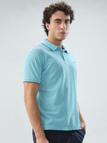 Image of Park Avenue Men Slim Fit Solid Pattern Cotton Polyester Blend Half Sleeve Polo Neck Casual T-Shirt