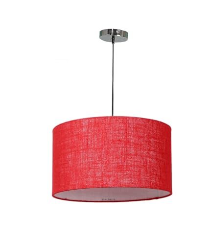 Image of Red Jute Color, Hanging /Pendant Drum Lamp Shade, Decorative Light Lamp for Living Room, Home, Bedroom, Home Decor Lightning /Silver Canopy -: Pack of 1 (16 * 9 Inches)