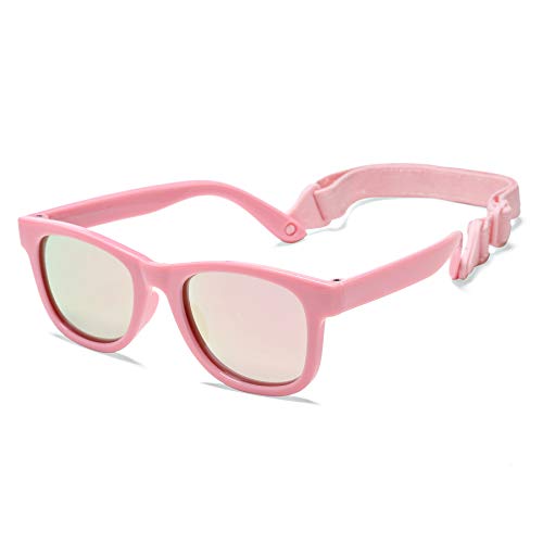 AZorb Polarized Sunglasses for Baby with Strap 100% UV Protection Shades for Toddler girls boys Age 0-24 Months (Pink/Pink Mirror)