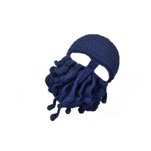 LIFKOME Knitting Hat Crochet Wool Cap Handmade Hats Octopus Hat Mask Beanies Blue