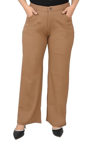 Image of Women's Wide Leg 4-Way Stretch Stripped Business Casual Pants Flexi Waist Wrinkle Resistant