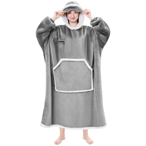 IFNOW Wearable Blanket Hoodie,Oversized Sherpa Hooded Blanket Sweatshirt with Eye Mask and...