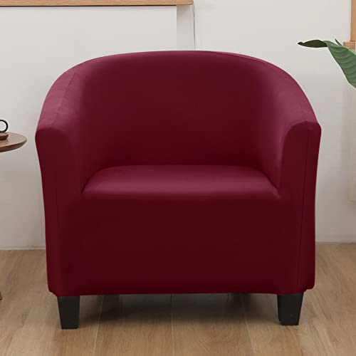 Image of SearchI Club Chair Slipcover Stretch Barrel Chair Covers Solid Color Tub Chair Slipcovers Spandex Armchair Sofa Cover Removable Couch Furniture Protector Arm Chair Cover for Living Room(Pure Wine Red)