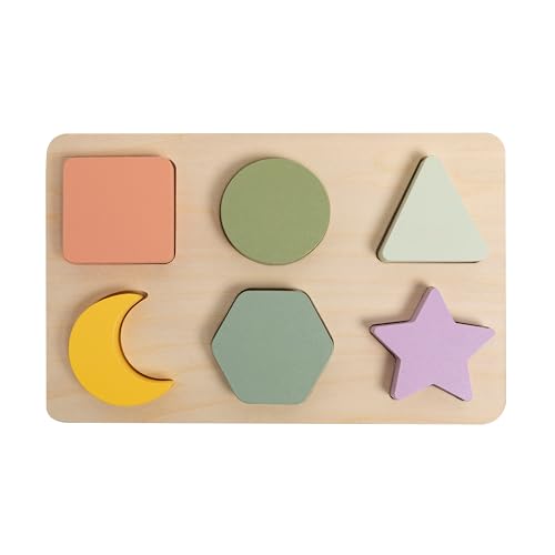 Image of Pearhead Wooden Shapes Puzzle, Early Developmental Montessori Toy, Interactive Learning Games, 6 Shapes Included, FSC Certified, Holiday Wish List, for Toddlers