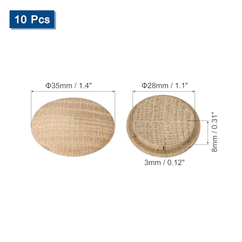 Image of uxcell 10 Pcs 1.1 x 1.4 Inch Wood Hole Plugs, Wooden Screw Hole Cover, Wood Pocket Button Plug for Chair Stair Craft Furniture Woodworking