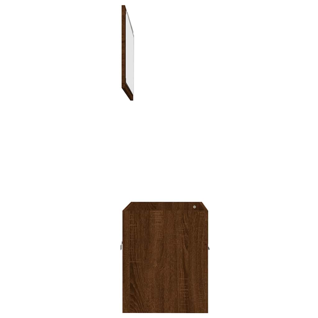 2-częściowy zestaw mebli łazienkowych o wyglądzie dębu, materiał drewnopochodny z szafką pod umywalkę i lustrem, wymiary 90 x 38,5 x 46 cm, oszczędność miejsca, wiszące, dodatkowe miejsce do