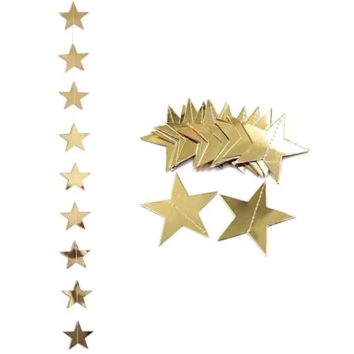 Image of Gold Glitter Star Garland Hanging Decorations, Streamer Bunting Banner Decorations,65 Feet, Twinkle Star Backdrop for Graduation, Birthday, Wedding, Christmas Party, New Year (Gold)