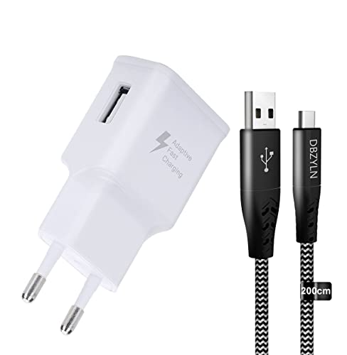 DBZYLN Cargador con Cable 200cm Compatible con Samsung Galaxy S10, S10 Plus, S10e, S9, S9 Plus, S8, S8 Puls, Note10, Note9, AFC Carga Rapida - Blanco Cover