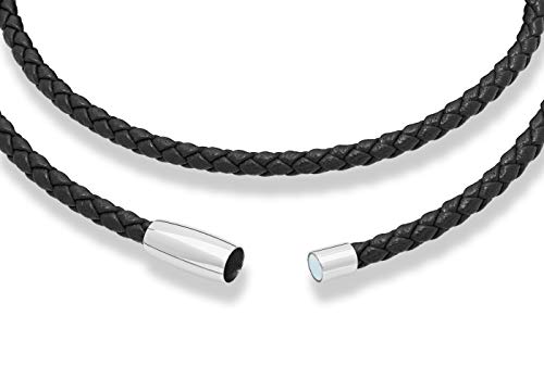 Miabella Genuine Italian Double Wrap Braided Leather Bracelet For Men Women, Stainless Steel Magnetic Closure, Made In Italy (Black, Small - 7" Length) #TOP1