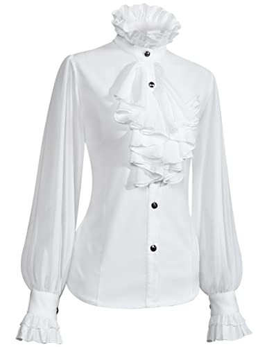 Womens Victorian Vintage Long Sleeve Shirt Ruffle Stand Collar Blouse Gothic Medieval Tops2