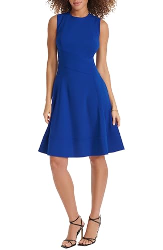 Image of Tommy Hilfiger Women's Sleeveless Jewel Neck Crepe Knee Length A-Line Dress
