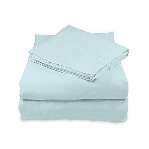Image of Whisper Organics, 100% Organic Cotton Sheets - 300 Thread Count Bed Sheets Set - Premium Quality Sheets - Deep Pocket Sheet Set - GOTS Certified, Ocean Blue (Queen Size)